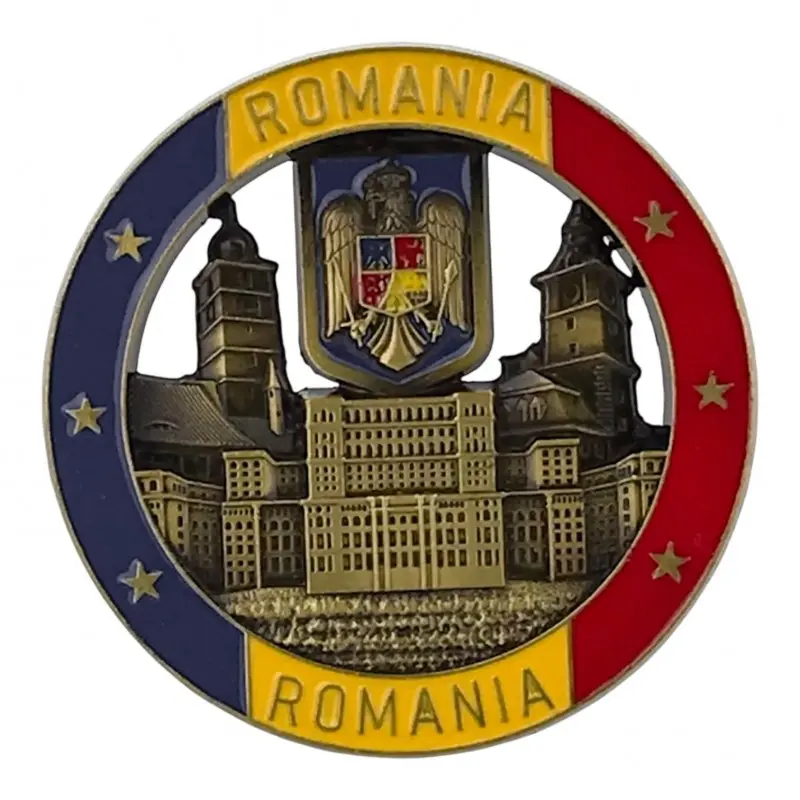 Romania stema, magnet din metal rotund, model 3099h